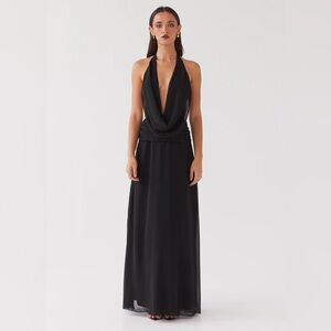 Peppermayo Elysa Chiffon Halter Maxi Dress in Black